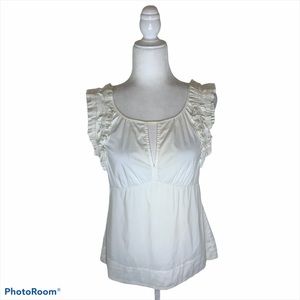 BCBG MaxAzria White Ruffle Sleeveless Blouse. Size XS